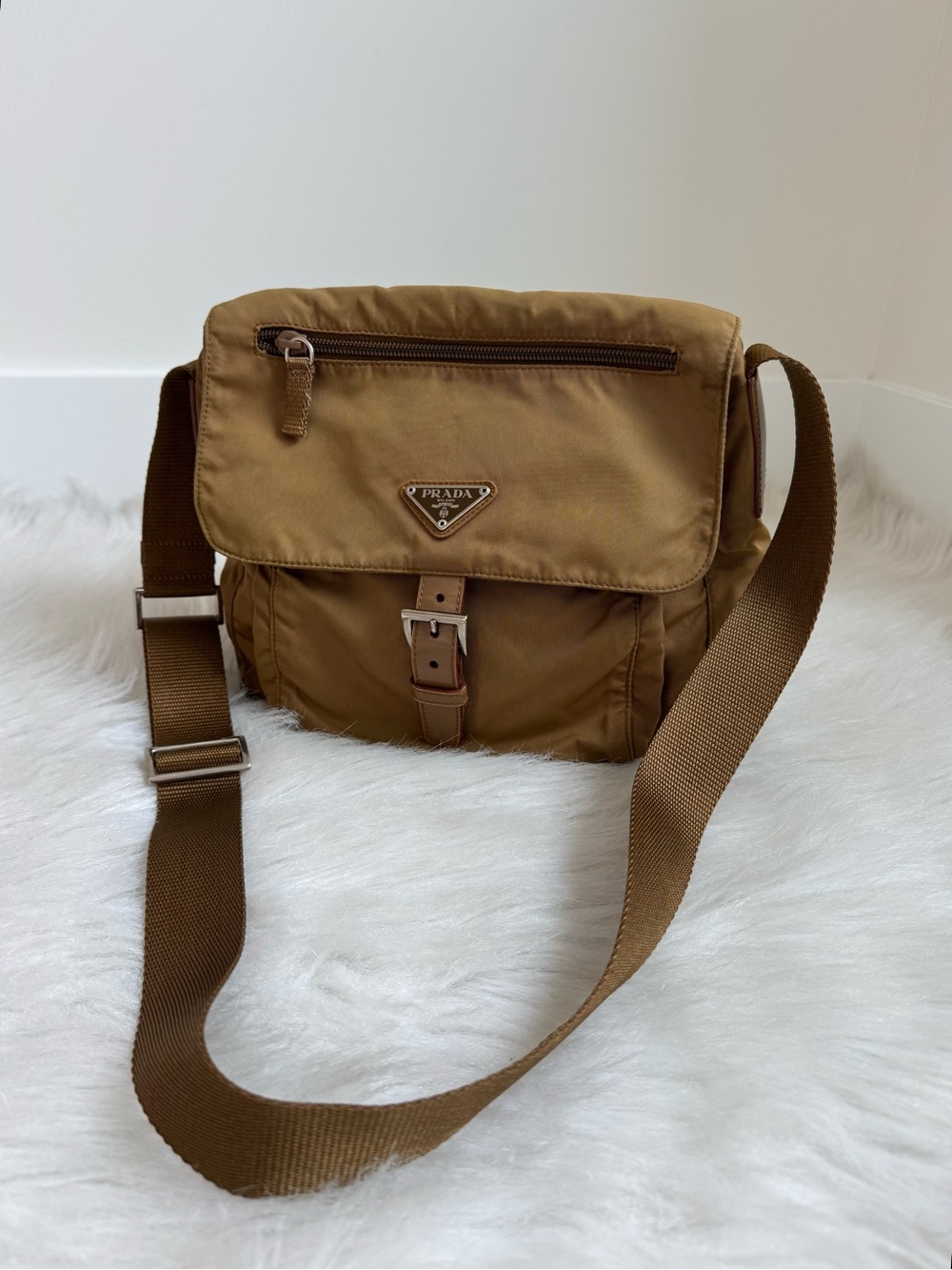 Authentic brown prada nylon crossbody bag